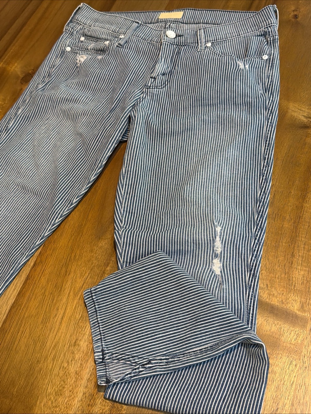 MOTHER The Vamp On The Road Destroy Railroad Stripe Twill Pants Womens Size 25